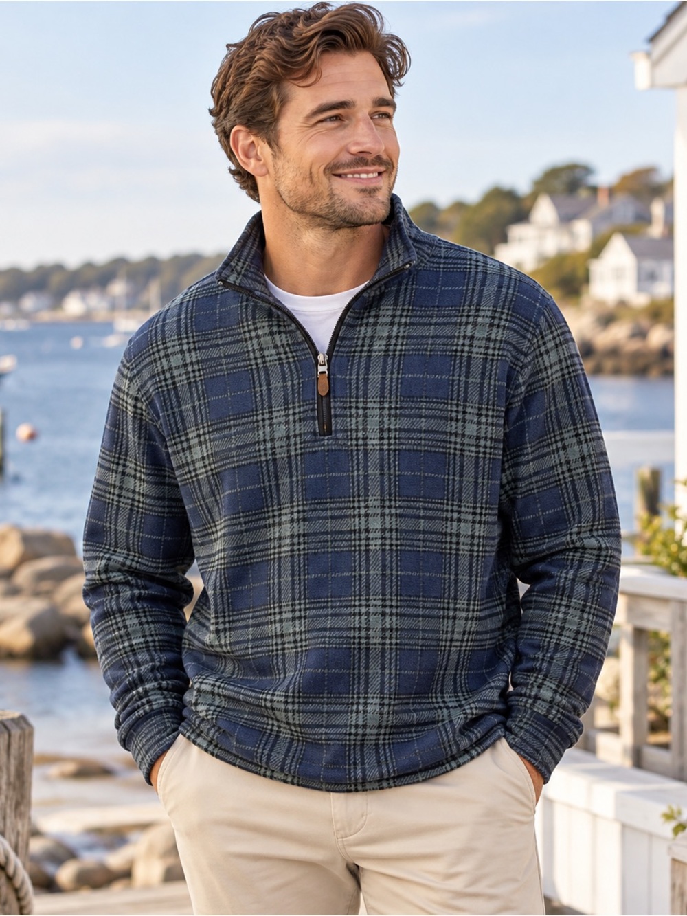 Vineyard Vines Men’s XL Blue Plaid Quarter Zip Pullover